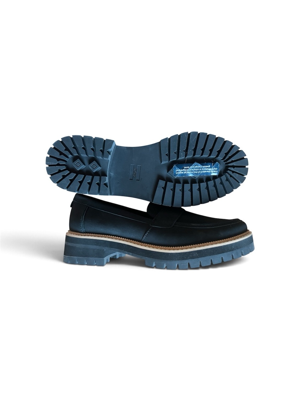 TOMS Cara Black Leather Lug Sole Loafers — Size 8